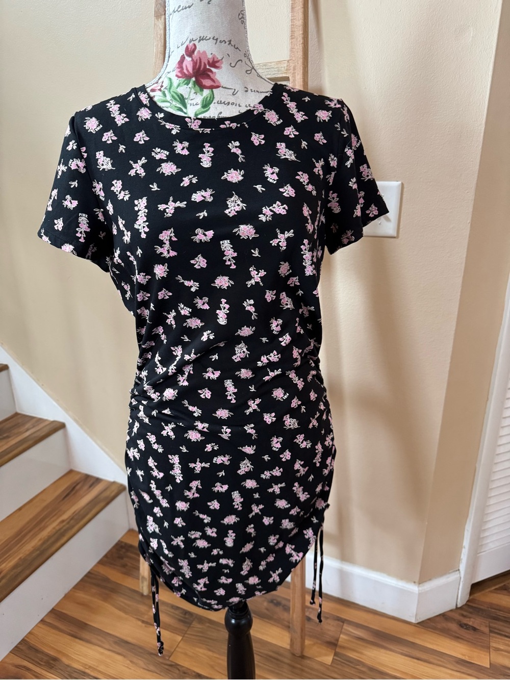 PINK Victoria's Secret Black Dress with Pink Floral Print